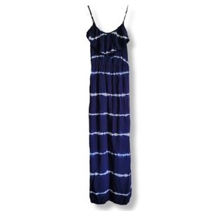 🌸3/$15 IZ Byer Blue White Tie Dye Stripe V Neck Sleeveless Summer Maxi Dress